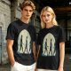Olive T-shirt with Walking Silhouettes Under a Large Moon