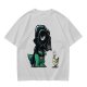 Olive T-shirt with cartoon dinosaur in Darth Vader helmet and chicken print