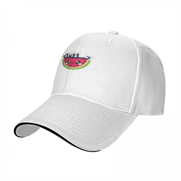 Black baseball cap with cute smiling watermelon and smile graphic