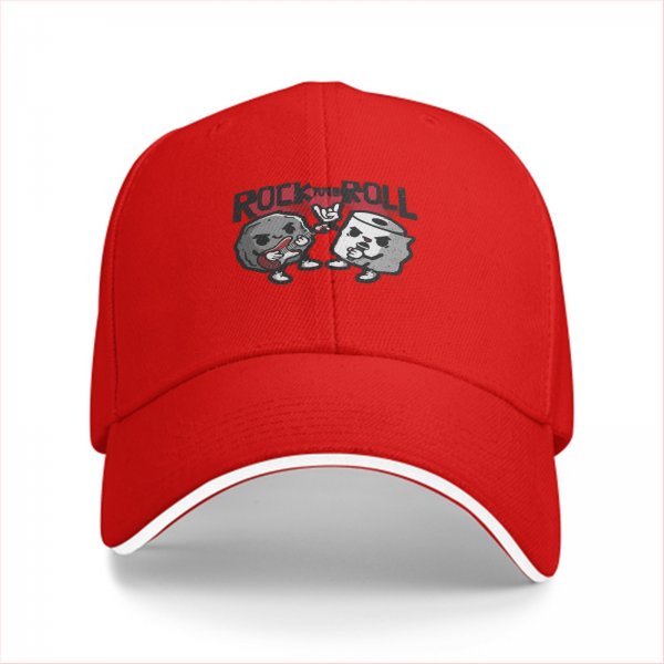 Black Baseball Cap With Rock And Roll Cartoon Graphic Design