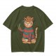 Olive T-Shirt With Freddy Krueger Themed Cat Graphic