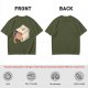 Olive T-Shirt With Whimsical Cat Mug Graphic Print