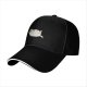 Black baseball cap with a stressed chubby white cat graphic