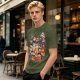Olive T-shirt with cute chibi anime character group print