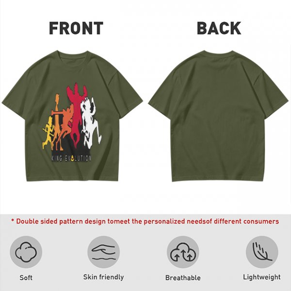 Olive Graphic T-Shirt with King Evolution Character Silhouettes