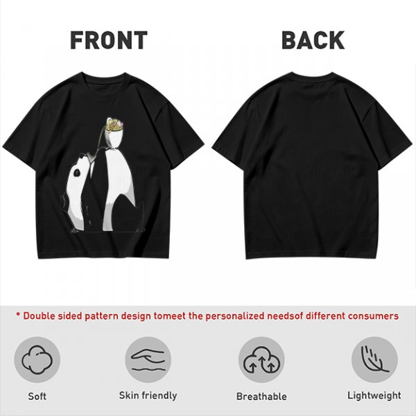 Olive T-Shirt With Panda Balancing Ramen Bowl Print