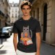 Olive T-Shirt With Cozy Cat Eating Pizza And Gaming Print