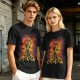 Olive T-Shirt With Fiery Skull Warrior Graphic Print
