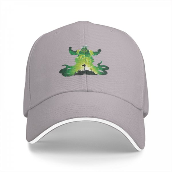 Black baseball cap with green ghostly villain silhouette graphic