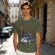 Olive Green Graphic T-Shirt with Classic Dark Car and Orange Text Print