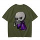 Olive T-Shirt With Grumpy Vampire Holding Coffee Mug Print