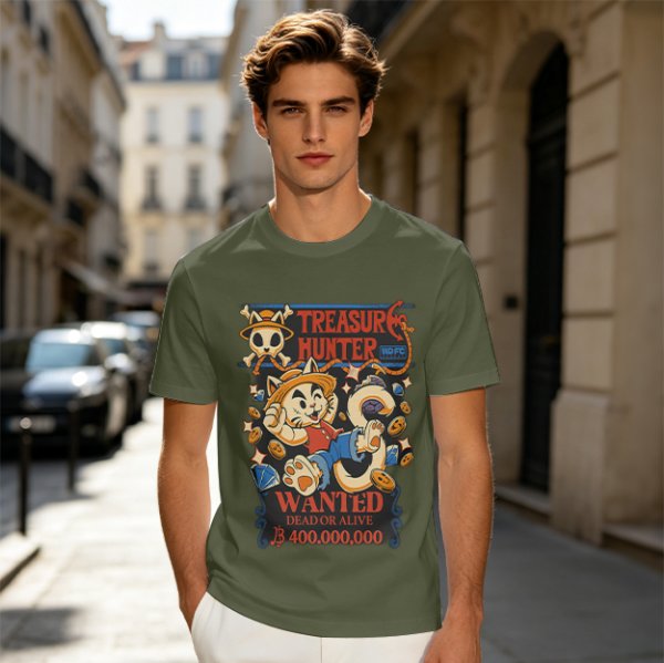 Treasure Hunter Wanted Cat Graphic T-Shirt Design