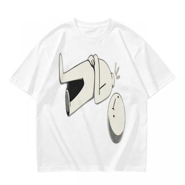 Olive T-Shirt With Surprised Cartoon Figure And Separate Face Print