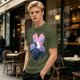Olive T-Shirt with Sakura Flower and Whimsical Forest Creature Print