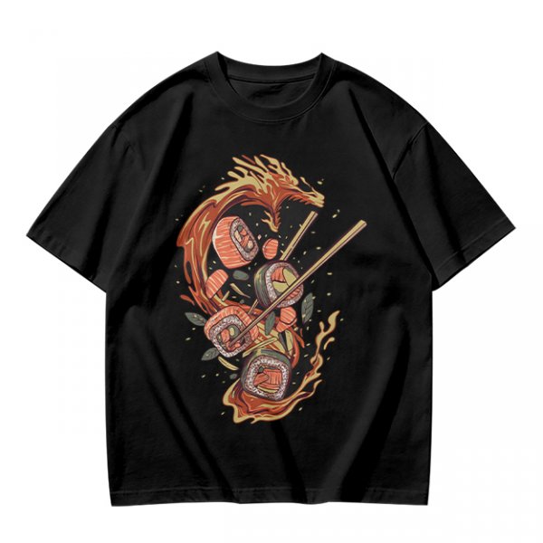 Olive T-shirt with Sushi Dragon Chopstick Art Print