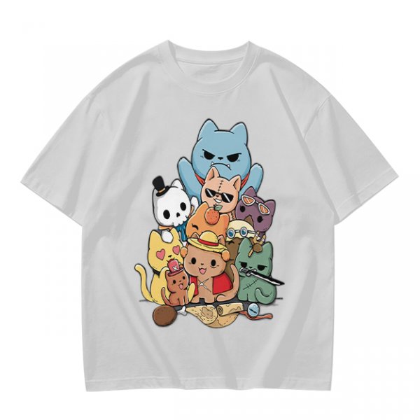 Olive T-Shirt With Chibi Pirate Cats Group Graphic