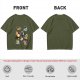Olive T-Shirt With Playful Space Cats Graphic Print
