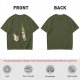 Olive T-Shirt With Cartoon Coffee Mug And Wine Bottle Print