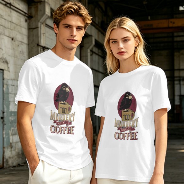 Olive Graphic T-Shirt With Crow Coffee Mug 'Too Murdery Coffee' Print