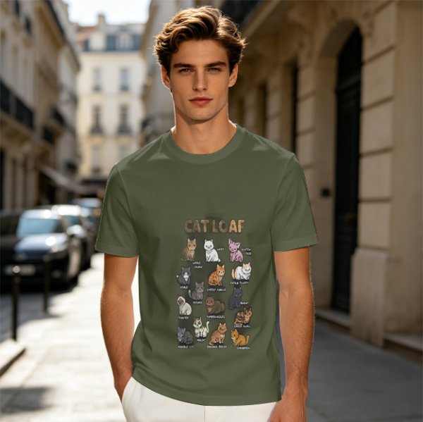 Olive T-Shirt With Cat Loaf Breeds Graphic Print