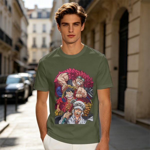 One Piece Straw Hat Luffy, Kid and Law Graphic Print T-Shirt