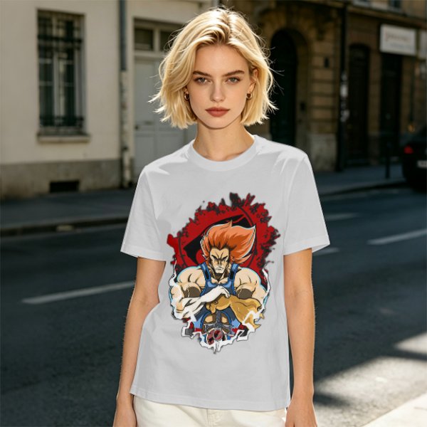 Olive T-Shirt with Retro Anime Lion Character Graphic