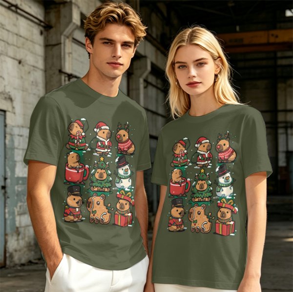 Christmas Capybara Characters Graphic T-Shirt