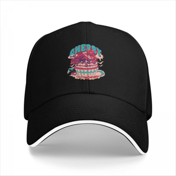 Black Baseball Cap With Cherry Surf Dessert Graphic Print