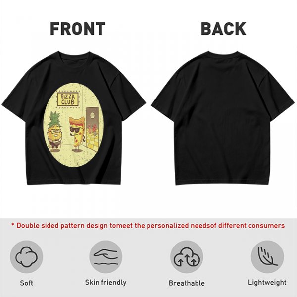 Pizza Club T-Shirt With Funny Pineapple and Pizza Slice Characters