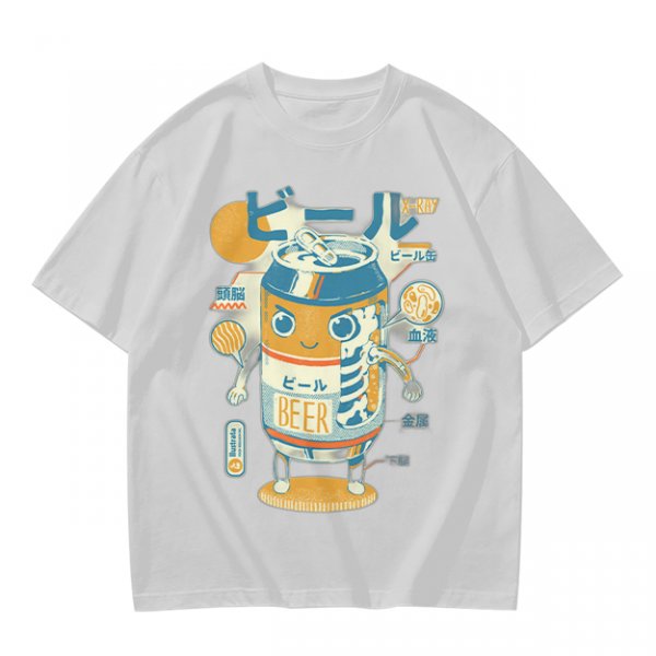 Olive T-Shirt With Kawaii Beer Can Robot Graphic