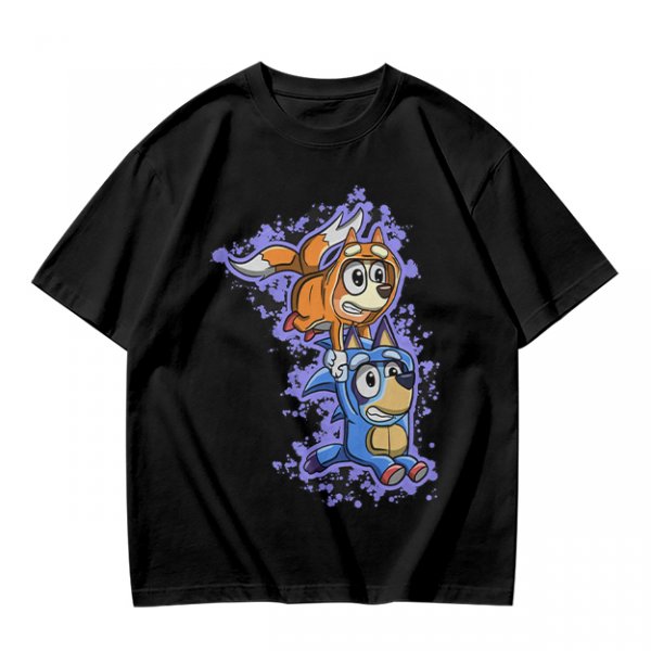 Olive green t-shirt with cartoon characters in cosplay graphic