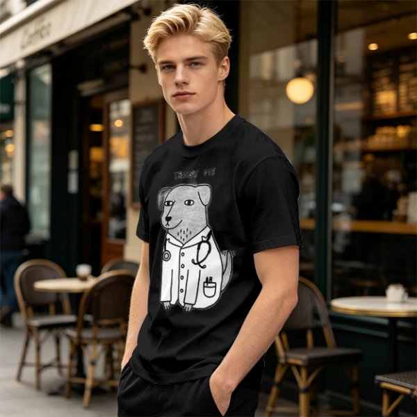 Olive T-shirt with Trust Me Doctor Dog Graphic Print