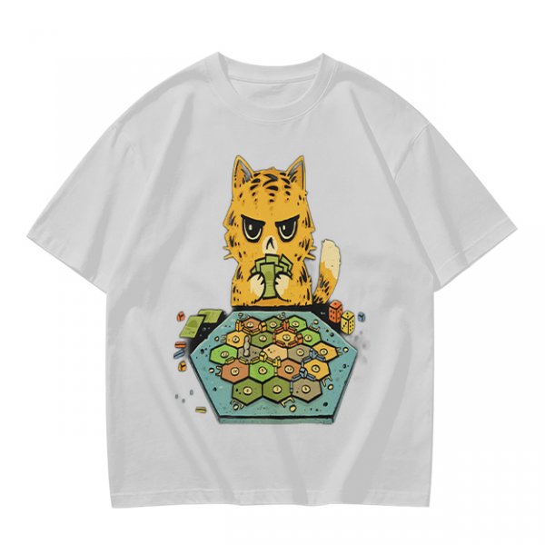 Grumpy Orange Cat Playing Settlers of Catan Board Game T-Shirt
