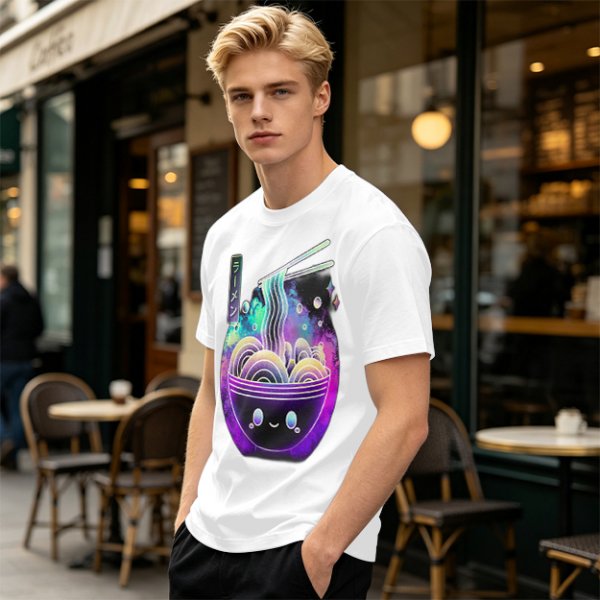 Olive T-Shirt With Galaxy Ramen Bowl Kawaii Graphic