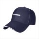 Black baseball cap with small text graphic on front panel
