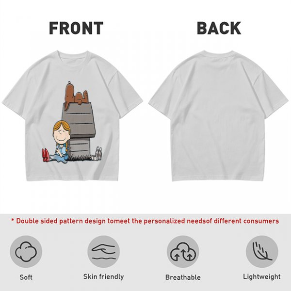 Olive T-Shirt with Peanuts Style Girl and Dog on Doghouse Print