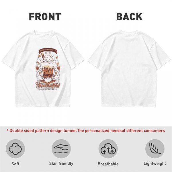 Olive t-shirt with cute cat bubble tea graphic print
