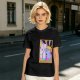 Olive green t-shirt with three-eyed cat couch killer tarot-style graphic