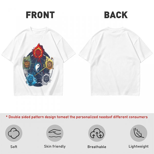 Dungeons and Dragons Elemental Dice Yin Yang Graphic T-Shirt