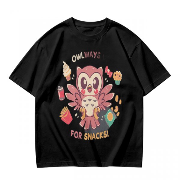 Owlways For Snacks Cute Graphic T-Shirt with Owl and Treats
