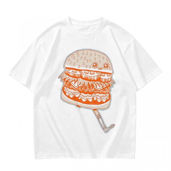 Olive T-Shirt With Cute Cartoon Hamburger Print