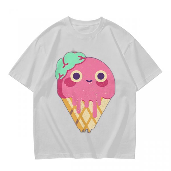 Olive T-Shirt With Cute Melting Pink Ice Cream Cone Graphic