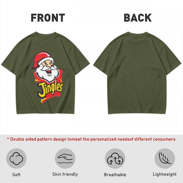 Olive T-Shirt with Santa Claus Jingles Christmas Print