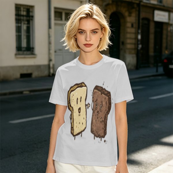 Olive T-Shirt With Surprised Light And Sad Burnt Bread Slices Graphic