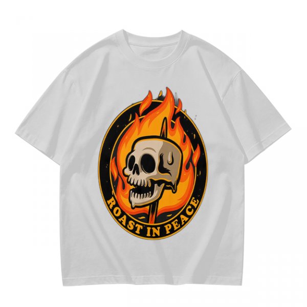 Olive T-Shirt With Roast In Peace Flaming Skull Graphic