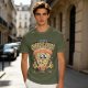 Olive t-shirt with 'I Believe In Cheesus Crust' pizza graphic