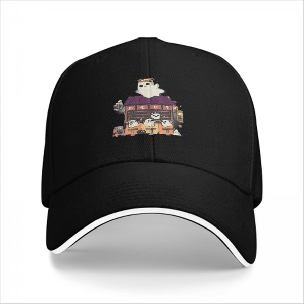 Black Baseball Cap With Cute Ghost Cafe Artwork