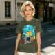 Olive T-shirt with anime pig pilot and seaplane graphic