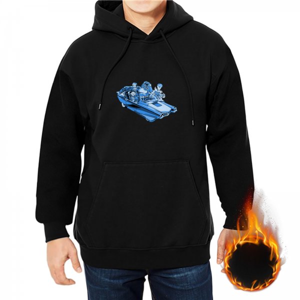 Black Hoodie With Blue Alien Cruiser Graphic Print