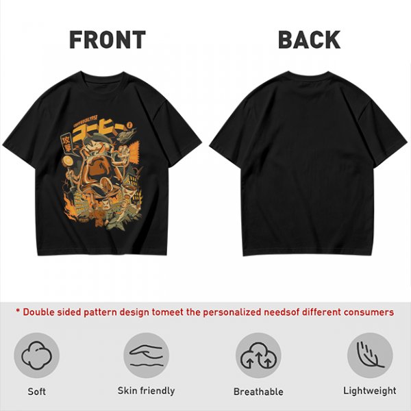 Olive Green T-Shirt with Retro Coffee Monster Graphic Print